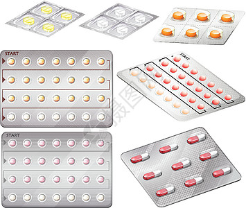 一套避孕药处方医疗健康雌激素预防夹子药物药片控制绘画图片