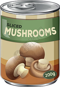 白色背景罐头中的蘑菇片背景图片