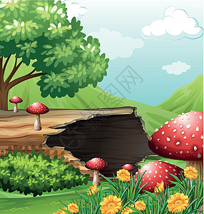 木原木和蘑菇的场景图片