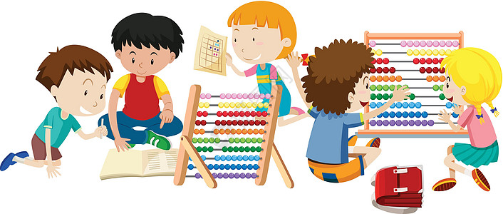 一群孩子学习教育插图绘画课堂女孩班级乐趣计算游戏夹子图片