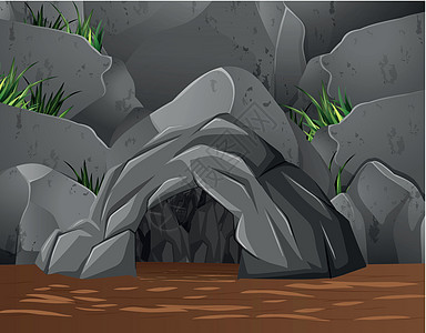 山洞的背景场景洞穴绿色地球石头夹子丘陵环境绘画岩石植物图片