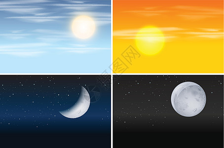 日夜场景集月亮夹子新月绘画艺术橙子日落宇宙墙纸太阳图片