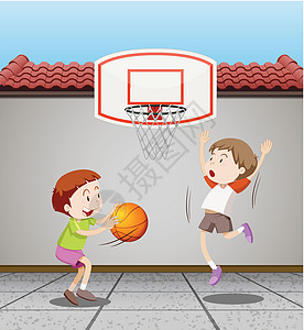 两个男孩在家里打篮球图片