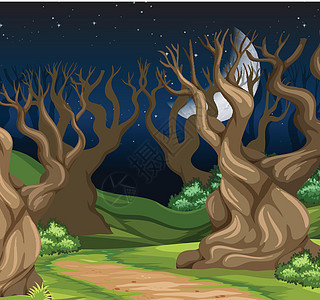 夜间森林景观木头星星爬坡艺术夹子植物绘画季节场景月亮背景图片