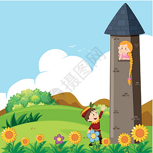 公主和王子童话天空男生艺术建筑插图女孩风景夹子花园图片