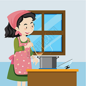 煮苏的妈妈美食厨房主妇女性食物卡通片围裙母亲绘画厨师图片
