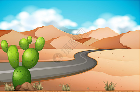 沙漠公路旅行丘陵夹子地貌植物插图天空绘画风景沙漠荒野背景图片