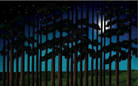 森林夜景树叶绘画艺术月亮月光植物场景丛林夹子丘陵图片