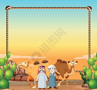 带骆驼和阿拉伯我的边框模板背景图片