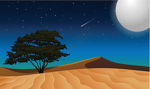 月亮在孤立的沙漠上空图片