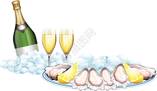 新鲜牡蛎和香槟瓶图片