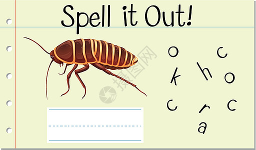 拼写英语字蟑螂写作绘画卡片剪贴字体学校卡通片字母学习艺术图片