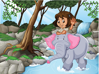女孩骑大象丛林场景图片
