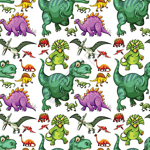 各种类型的恐龙无缝模式图片
