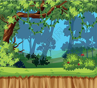 美丽的丛林景观荒野卡通片热带漏洞木头森林环境场景藤蔓绿色图片