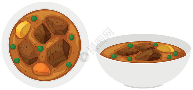 土豆牛肉碗里炖牛肉插画