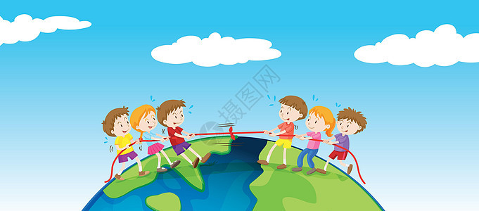 孩子们在地球上玩拔河比赛图片