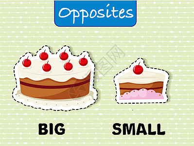 大和小的相反词海报奶油状绘画卡片插图英语食物小吃夹子甜点图片