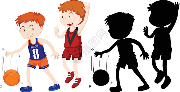 打篮球的两个男孩娱乐插图绘画活动篮球运动男生黑色乐趣青年图片