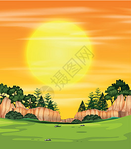夕阳下的自然风光夹子阳光乡村场地艺术插图森林风景假期旅行图片
