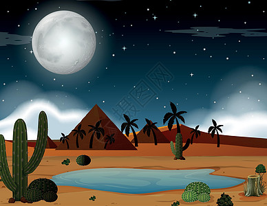 近处的沙漠场景绘画夹子星星旅行金字塔月亮艺术太阳天空荒野图片