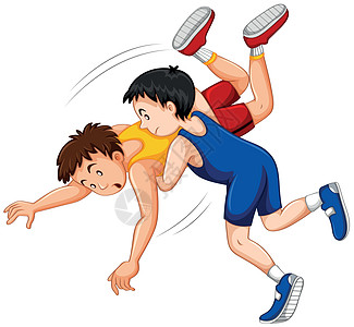两个男孩在体育比赛中打柔道摔跤摔角男人男性孩子卡通片白色面具艺术孩子们青少年图片