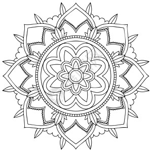 白色背景上的曼陀罗图案设计艺术涂鸦卡片冥想圆圈绘画草图宗教艺术品瑜伽图片