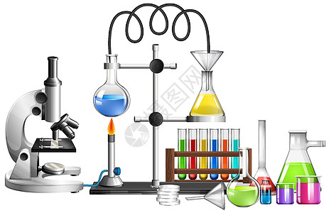 白色背景上的科学设备集夹子生物意义学习盘子工具艺术实验烧杯生物学图片