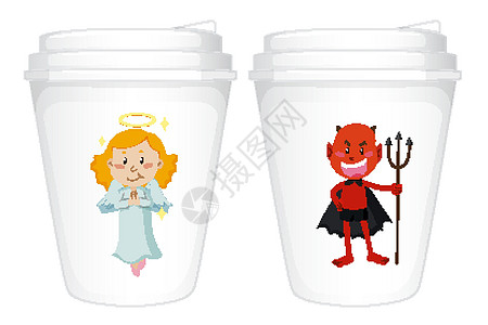 纸杯上的天使与魔鬼设计背景图片