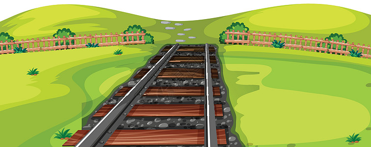 自然环境景观火车曲目绿色小路卡通片植物插图空白运输风景图片