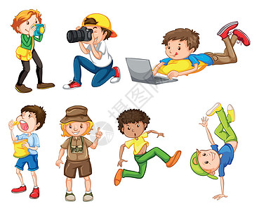 一组男性角色微笑摄影夹子行动孩子乐趣教育动物园姿势快乐图片