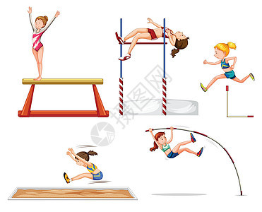 体育运动员一套绘画女孩男人卡通片跳高跳远夹子商业女士艺术图片