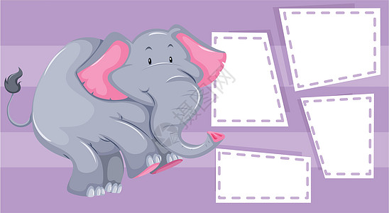大象笔记模板动物绘画艺术卡片夹子文档插图框架标签横幅背景图片