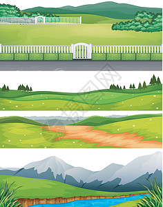 套不同的室外场面天空山脉设施爬坡绘画乡村环境栅栏农场国家图片