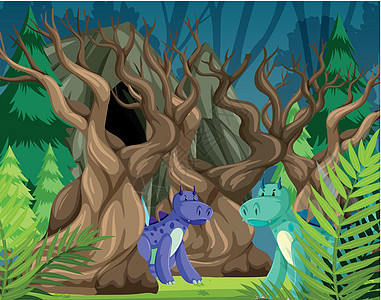 恐龙在树林里的场景背景图片