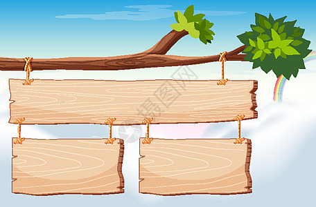 背景为天空的木牌模板夹子木头植物绘画风景艺术边界插图爬坡卡通片图片