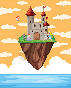 漂浮在岛屿场景中的城堡高清图片