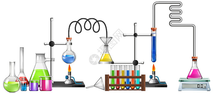 白色背景上的科学设备实验室鼻涕虫生物学绘画试管插图学习液体夹子化学图片