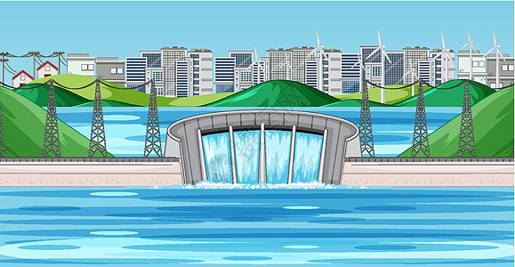 城市中的水坝场景图片