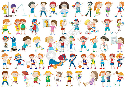 一组儿童特征孩子们运动女孩夹子艺术姿势乐趣教育卡通片快乐图片