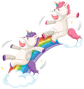 彩虹滑梯上的快乐独角兽微笑绘画魔法插图夹子故事卡通片动物荒野喇叭图片
