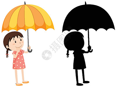 在颜色和 silhouett 拿着雨伞的女孩图片