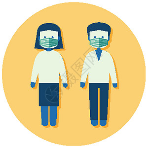 男人和女人戴面具以避免冠状病毒或 covid19 ico流感标识团队女孩成员肺炎死亡人物图标致命图片