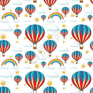 有彩虹和星星图案的无缝彩色气球天空空气艺术夹子插图气体冒险篮子环境绘画背景图片