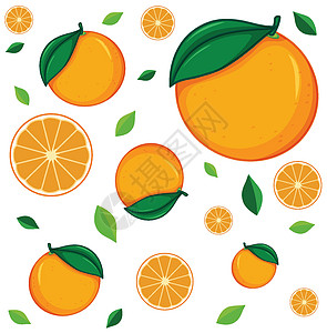 无缝背景设计与鲜橙橙子插图环境包装农作物橘子绘画空白水果卡通片图片