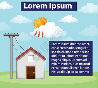 显示太阳能电池如何在家中工作的图表场景地球建筑风景学习科学教育卡通片温室绘画图片