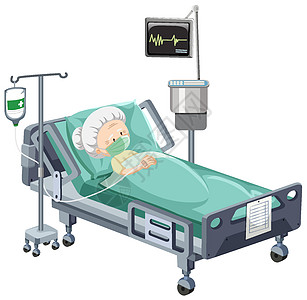 白色背景下病患躺在床上的医院场景健康插图风景致命绘画疾病死亡急诊室卡通片女士图片