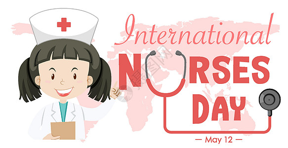 快乐的国际护士日字体与护士卡通人物字母女性措辞卡通片孩子插图药品科学女孩指示牌图片