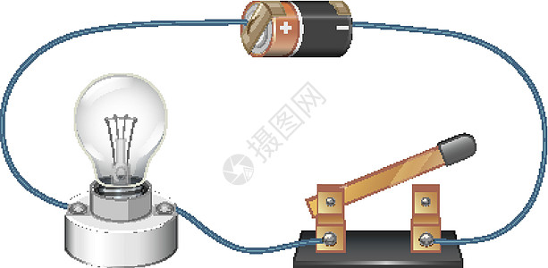 电调显示带电池和灯泡的电路图断路器学习活力意义夹子插图实验卡通片力量科学插画