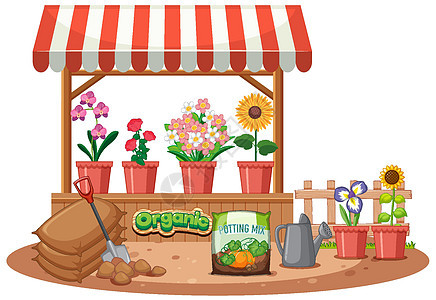 白色背景上的孤立花店插图玫瑰销售卡通片花瓣土壤店铺夹子环境绘画背景图片